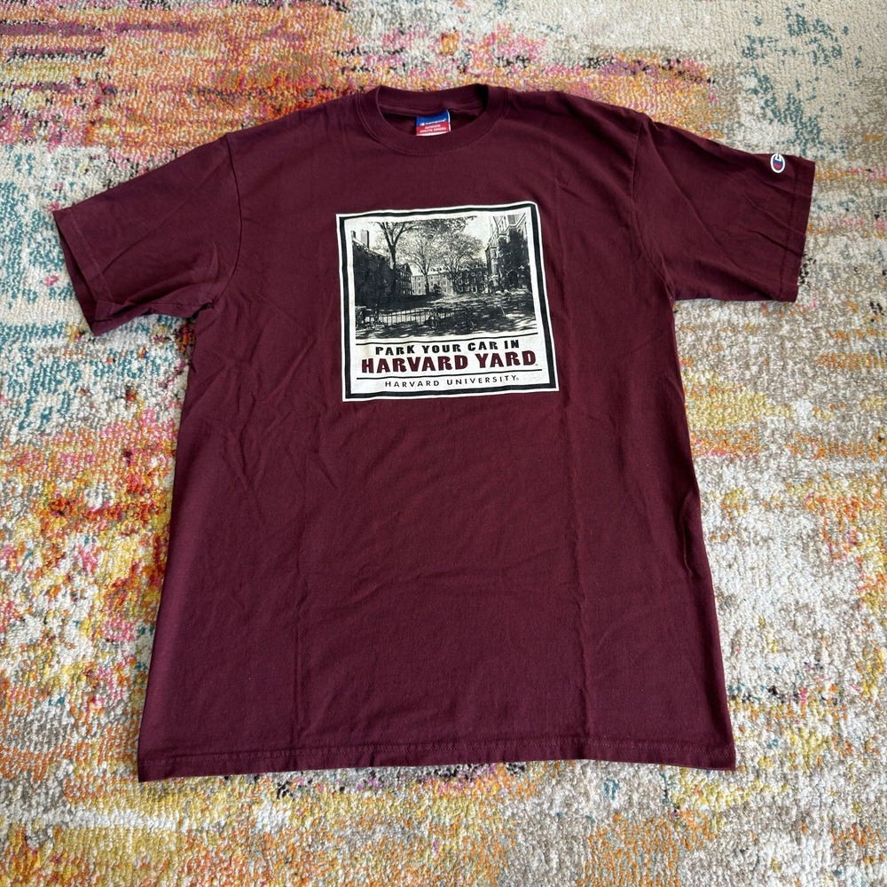Y2K Champion Harvard University Large Tee Park Your Car In Harvard Yard